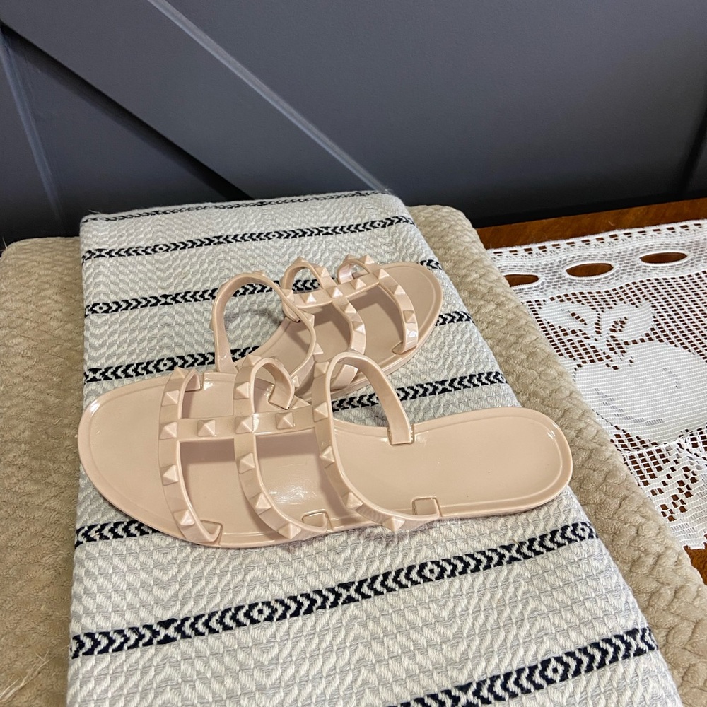 Studded Beige Jelly Sandals - Picture 6 of 6